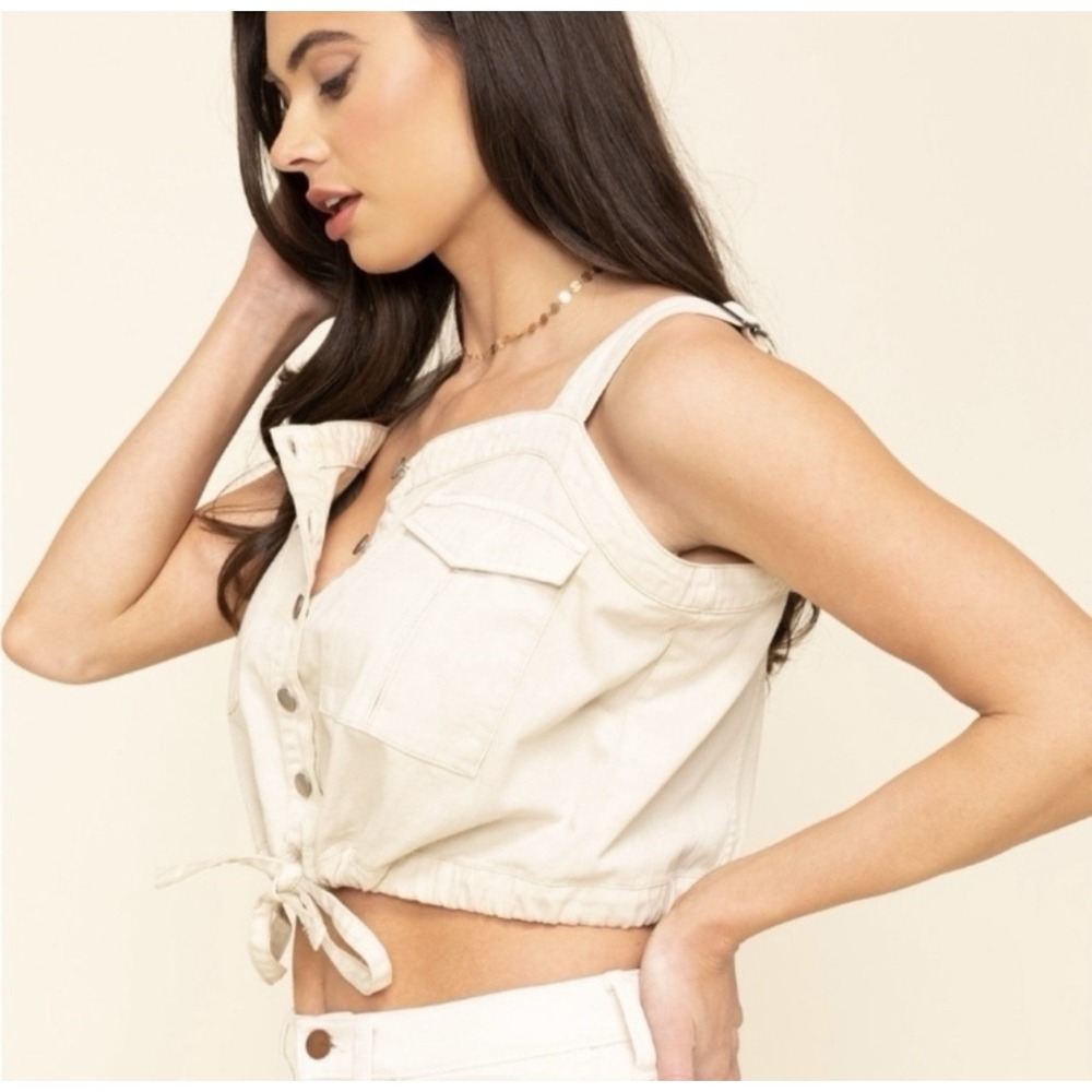 We The Free Cream Button-Front Tie Crop Top